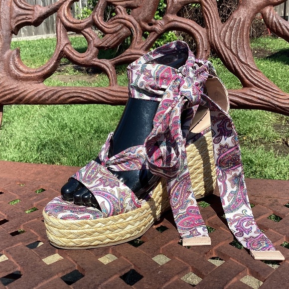 💋Nanette Lapore Strappy Jute Wedge Espadrille Sandal - Picture 1 of 7